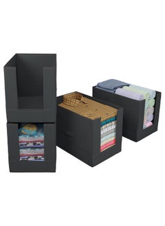 Kuber Industries Kuber Industries Shirt Organizer for Wardrobe|Foldable Non Woven Shirt Stacker|Designer Cupboard Organizer for Clothes |Clothes Storage box|Pack of 4 (Black)  - Image 1
