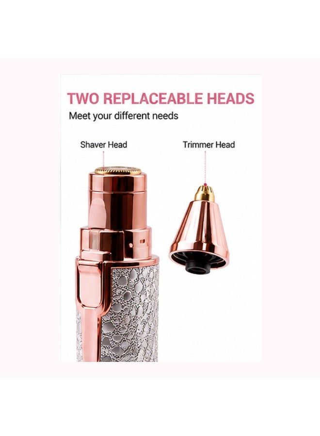 جهاز  HX-201 لتشذيب الحواجب وحلاقة شعر الوجه للنساء 2 في 1 مع رأسين قابلين للتبديل وكابل USB، ذهبي وردي وفضي، طقم واحد - Image 2