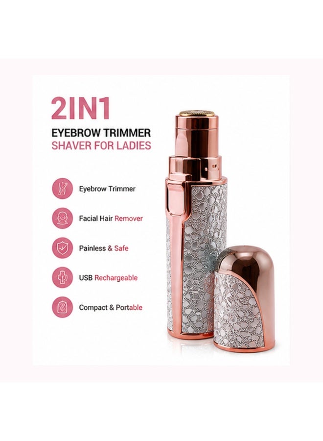 جهاز  HX-201 لتشذيب الحواجب وحلاقة شعر الوجه للنساء 2 في 1 مع رأسين قابلين للتبديل وكابل USB، ذهبي وردي وفضي، طقم واحد - Image 1