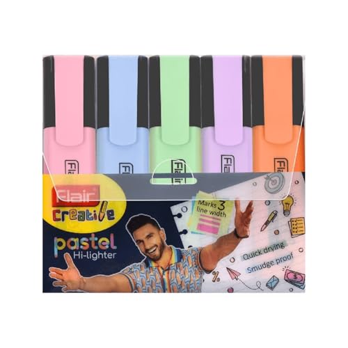 FLAIR Pastel 5 Shades Hi-lighter Pouch Pack | Flexible Line Width | Quick Drying & Smudge Proof Pastel Ink | Non-Toxic Ink, Safe For Childrens | 5 Smoothing Colors, Pack of 1 - Image 1