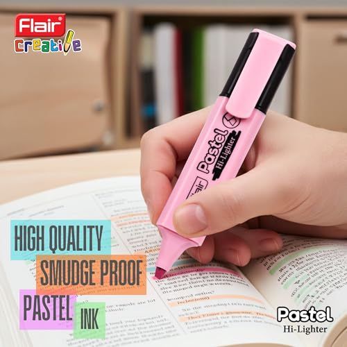 FLAIR Pastel 5 Shades Hi-lighter Pouch Pack | Flexible Line Width | Quick Drying & Smudge Proof Pastel Ink | Non-Toxic Ink, Safe For Childrens | 5 Smoothing Colors, Pack of 1 - Image 4