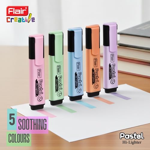 FLAIR Pastel 5 Shades Hi-lighter Pouch Pack | Flexible Line Width | Quick Drying & Smudge Proof Pastel Ink | Non-Toxic Ink, Safe For Childrens | 5 Smoothing Colors, Pack of 1 - Image 3