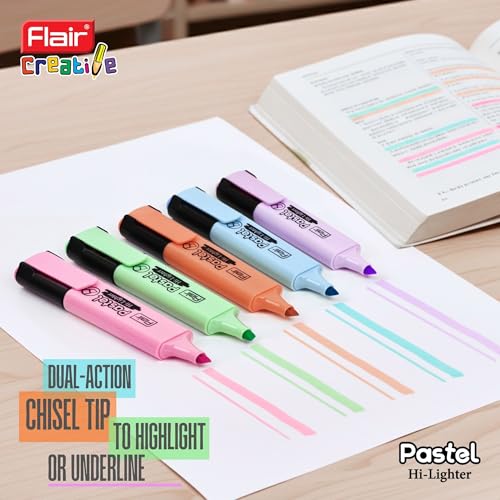 FLAIR Pastel 5 Shades Hi-lighter Pouch Pack | Flexible Line Width | Quick Drying & Smudge Proof Pastel Ink | Non-Toxic Ink, Safe For Childrens | 5 Smoothing Colors, Pack of 1 - Image 5