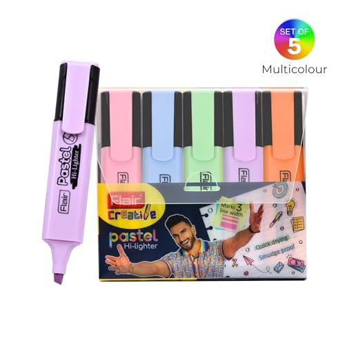 FLAIR Pastel 5 Shades Hi-lighter Pouch Pack | Flexible Line Width | Quick Drying & Smudge Proof Pastel Ink | Non-Toxic Ink, Safe For Childrens | 5 Smoothing Colors, Pack of 1 - Image 2