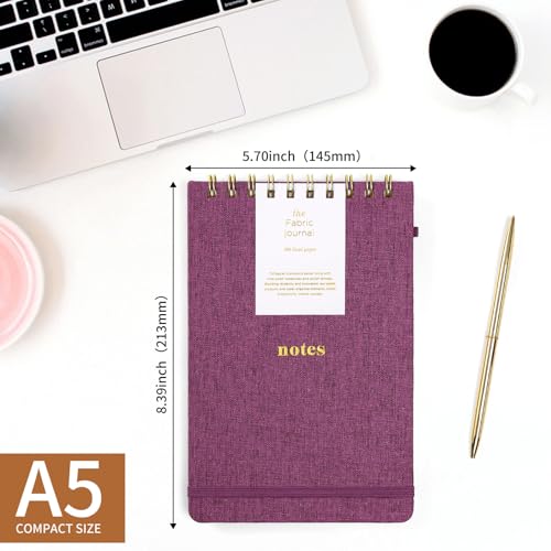 TSFPapier A5 Top Spiral Notebook – Hardcover Journal 160 Pages 100 GSM Thick Paper With Elastic Band & Pen Holder Steno Pads College Ruled Writing Notebooks for Work School Travel purplish-red - Image 2