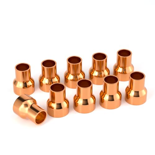 GASHER 10Pcs 34 to 12 ID Copper Reducer Reducing Copper Coupling Fitting Straight with Sweat End for HVAC Refrigeration System - Image 1