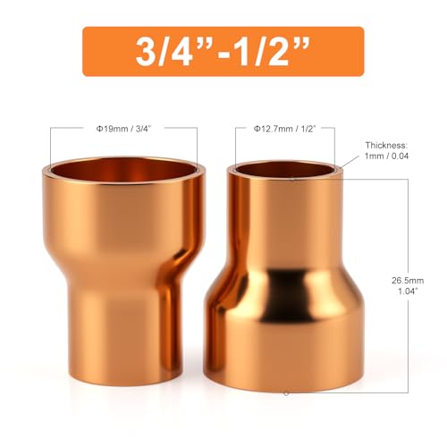 GASHER 10Pcs 34 to 12 ID Copper Reducer Reducing Copper Coupling Fitting Straight with Sweat End for HVAC Refrigeration System - Image 3