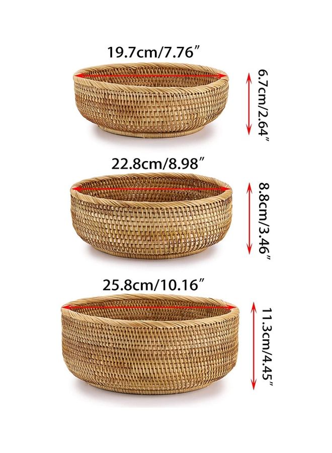 3-Piece Rattan Woven Serving Baskets Brown 25.8, 22.8, 19.7cm - Image 2
