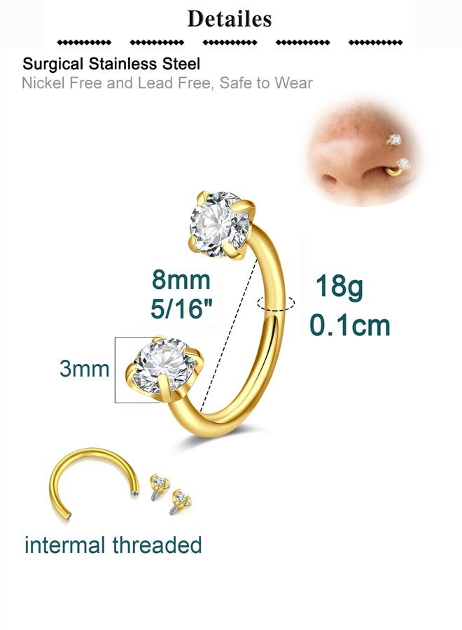 QWALIT 18g Horseshoe Nose Ring for Women Surgical Steel Double Stud Gem Horse Shoe Gold Nose Piercing Jewelry Half U Shaped Nostril Hoop Forward Helix Daith Cartilage Piercing Jewelry 18 gauge 8mm - Image 2