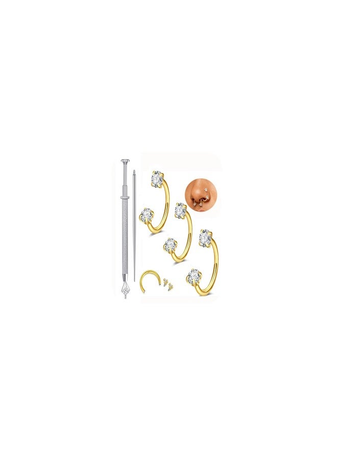 QWALIT 18g Horseshoe Nose Ring for Women Surgical Steel Double Stud Gem Horse Shoe Gold Nose Piercing Jewelry Half U Shaped Nostril Hoop Forward Helix Daith Cartilage Piercing Jewelry 18 gauge 8mm - Image 1