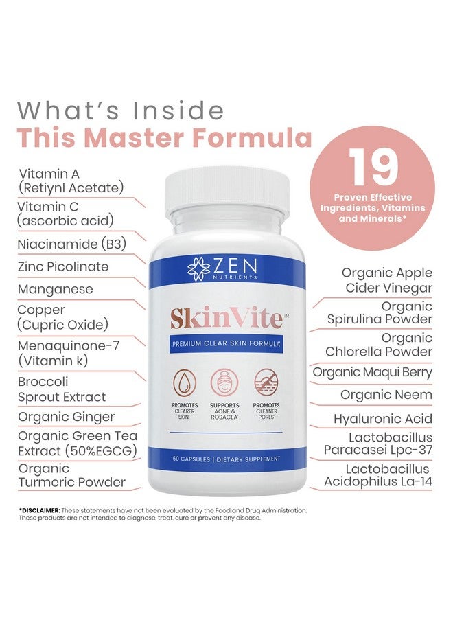 Zen Nutrients Zen Nutrients SkinVite Natural Skin Supplement for Women and Men - Clear Skin Support Supplement and Detoxifying Vitamin for Clear Skin, Acne and Digestion Support  - Image 3