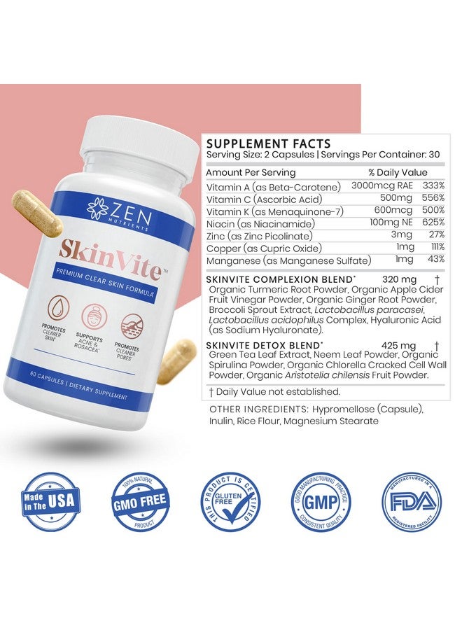 Zen Nutrients Zen Nutrients SkinVite Natural Skin Supplement for Women and Men - Clear Skin Support Supplement and Detoxifying Vitamin for Clear Skin, Acne and Digestion Support  - Image 5