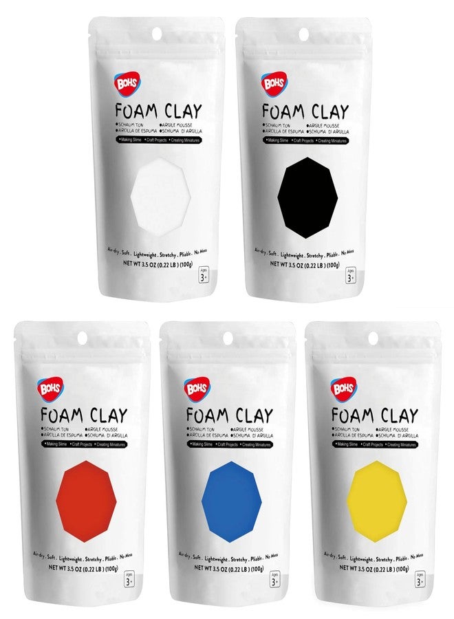 BOHS Primary Colors Ultralight Slime and Foam Modeling Clay, Air Dry, School Arts & Crafts Projects - 5 Count (1.1lb/500g) - Image 1