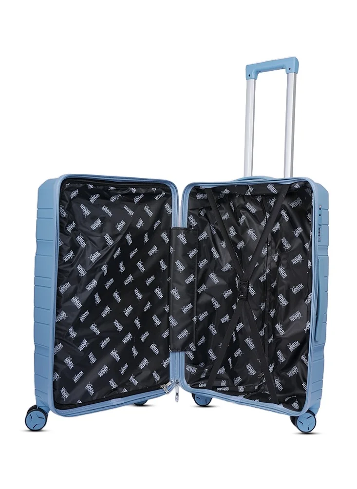 MNUK Viajero Check-in Luggage- 24 Inch | PP Material Hard-side Smooth and comfortable Luggage Trolley with TSA Lock | Double 360° 4 Wheeler| Medium- Blue