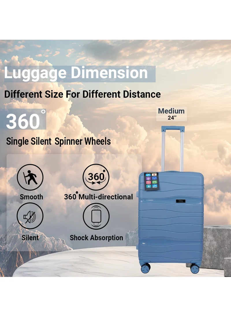 MNUK Viajero Check-in Luggage- 24 Inch | PP Material Hard-side Smooth and comfortable Luggage Trolley with TSA Lock | Double 360° 4 Wheeler| Medium- Blue