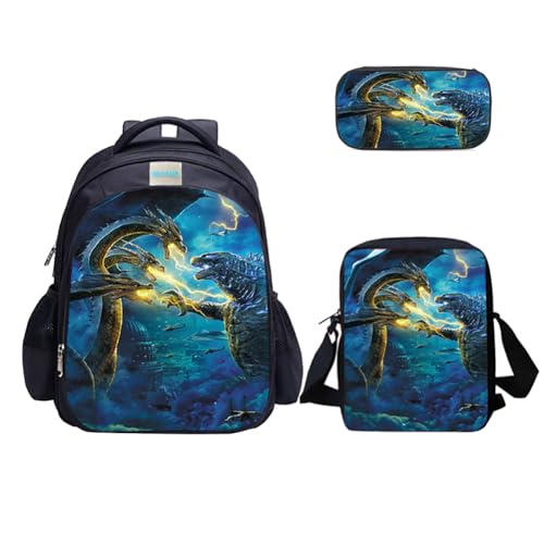 MATMO Monster Dragon Backpack and Lunch Bag Set for Boys, School Backpacks Shoulder Bag Pencil Case (Monster Dragon Backpack Set 13) - Image 1