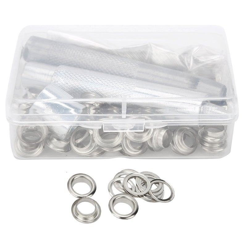 100 Sets 0.3in Grommets Eyelets with Hole Punch Setting Tool Storage Box for Clothing Canvas CraftSilver - Image 2
