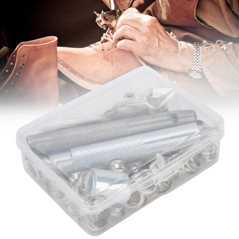 100 Sets 0.3in Grommets Eyelets with Hole Punch Setting Tool Storage Box for Clothing Canvas CraftSilver - Image 3