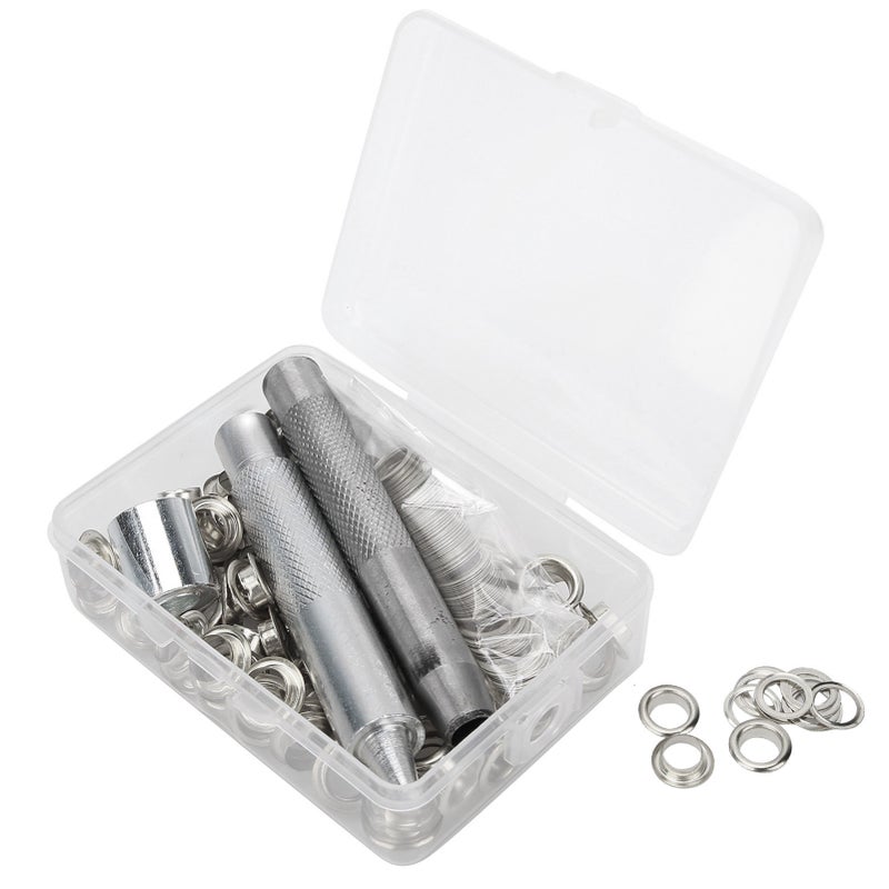 100 Sets 0.3in Grommets Eyelets with Hole Punch Setting Tool Storage Box for Clothing Canvas CraftSilver - Image 4
