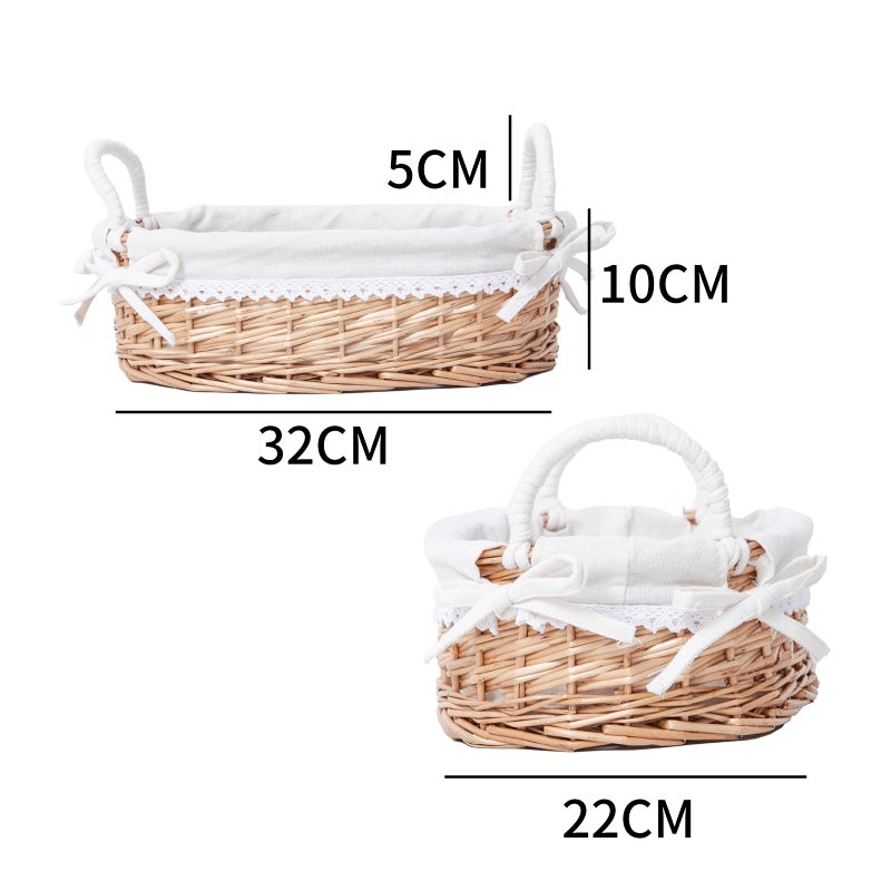 SHCMSADO Wicker Bread Basket with Removable White Linerï¼ŒServing Bread Basket For Kitchen Counter With Handleï¼Œ12.6X8.4X3.94 Inches. - Image 3