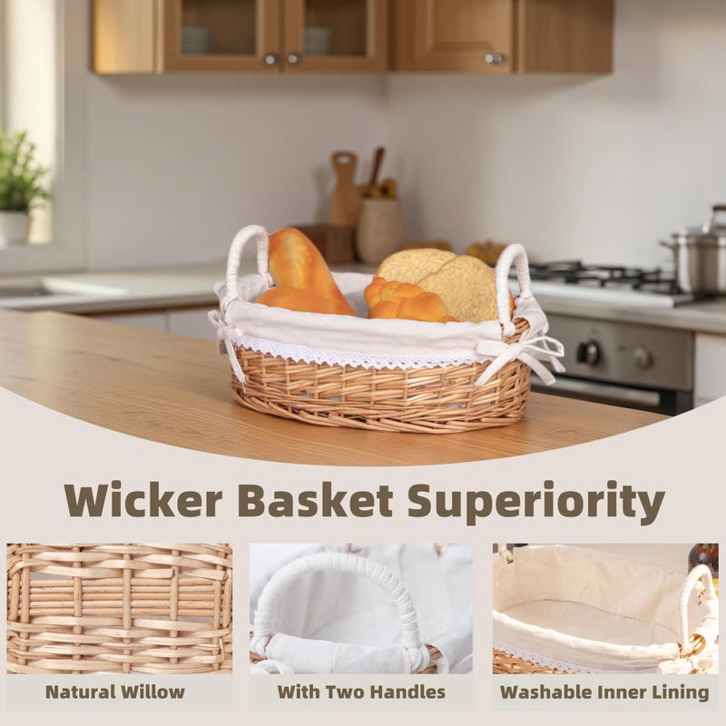 SHCMSADO Wicker Bread Basket with Removable White Linerï¼ŒServing Bread Basket For Kitchen Counter With Handleï¼Œ12.6X8.4X3.94 Inches. - Image 2