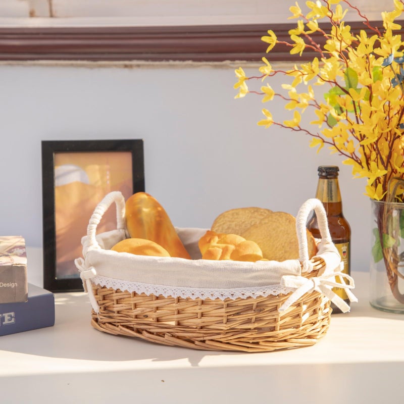SHCMSADO Wicker Bread Basket with Removable White Linerï¼ŒServing Bread Basket For Kitchen Counter With Handleï¼Œ12.6X8.4X3.94 Inches. - Image 5