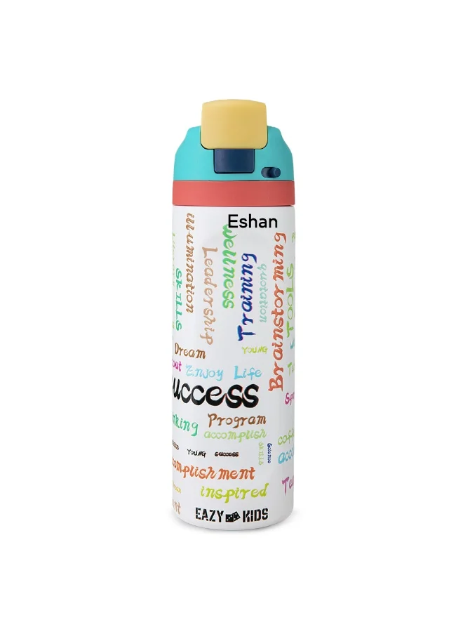 إيزي كيدز Eazy Kids Personalized Stainless Steel Water Bottle w/ Straw and Spout 710mL Success