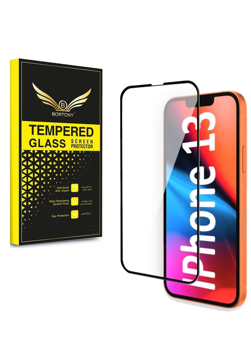BORTONY Tempered Glass Screen Protector For Apple iPhone 13/13 Pro 6.1 Inch Clear/Black - Image 1