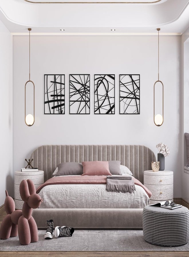 Art3dwallpanels Black Abstract Wall Art, Metal Single Line Art Wall Decor, 3D Textured Sculptures, Modern Decor for Living Room Bedroom Bathroom Study, 17'' x 12'', 4 Pack - Image 2