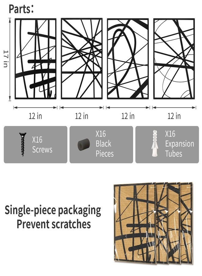 Art3dwallpanels Black Abstract Wall Art, Metal Single Line Art Wall Decor, 3D Textured Sculptures, Modern Decor for Living Room Bedroom Bathroom Study, 17'' x 12'', 4 Pack - Image 3