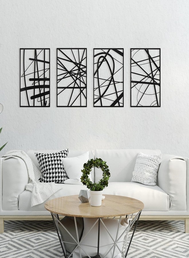 Art3dwallpanels Black Abstract Wall Art, Metal Single Line Art Wall Decor, 3D Textured Sculptures, Modern Decor for Living Room Bedroom Bathroom Study, 17'' x 12'', 4 Pack - Image 1