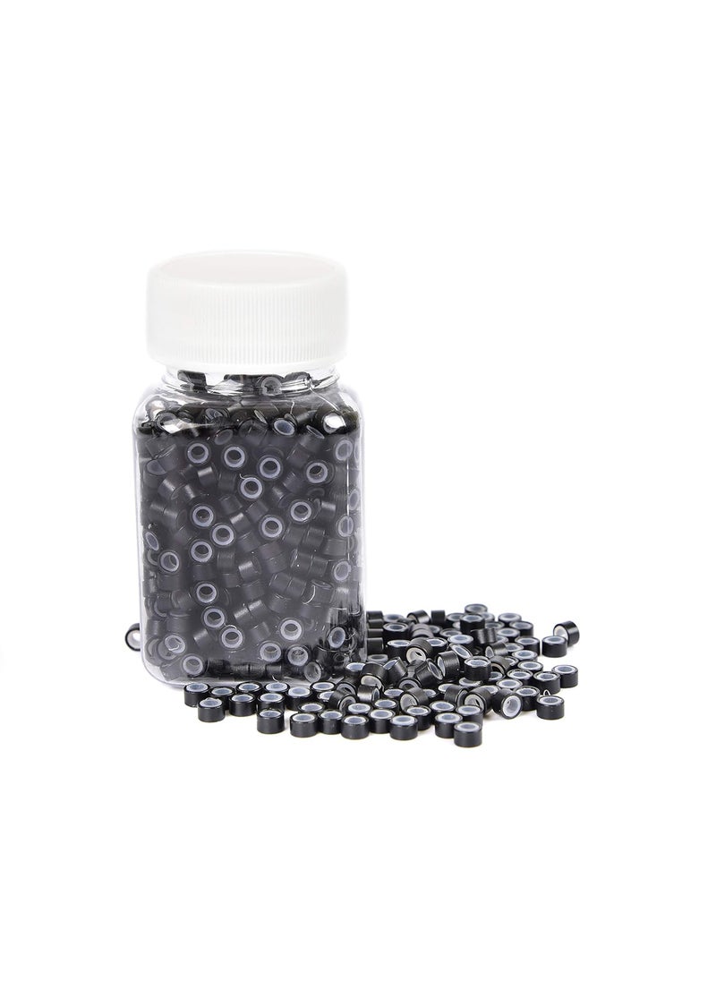 CREATE BEAUTY - 1000Pcs Premium Silicone Micro Link Rings 5mm Lined Beads for I Tip Hair Extensions 1000Pcs Black - Image 1