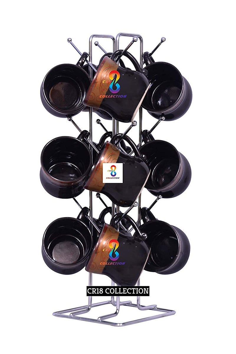 CR18 COLLECTION Spice Rack Stainless Steel 2 Layer Corner Rack Shelf & Big Size Kitchens Stainless Steel V Shape Cup Stand Pieces Coffee & Tea Mug Holder | 12 Hooks for Cups & Mugs (Combo) - Image 3