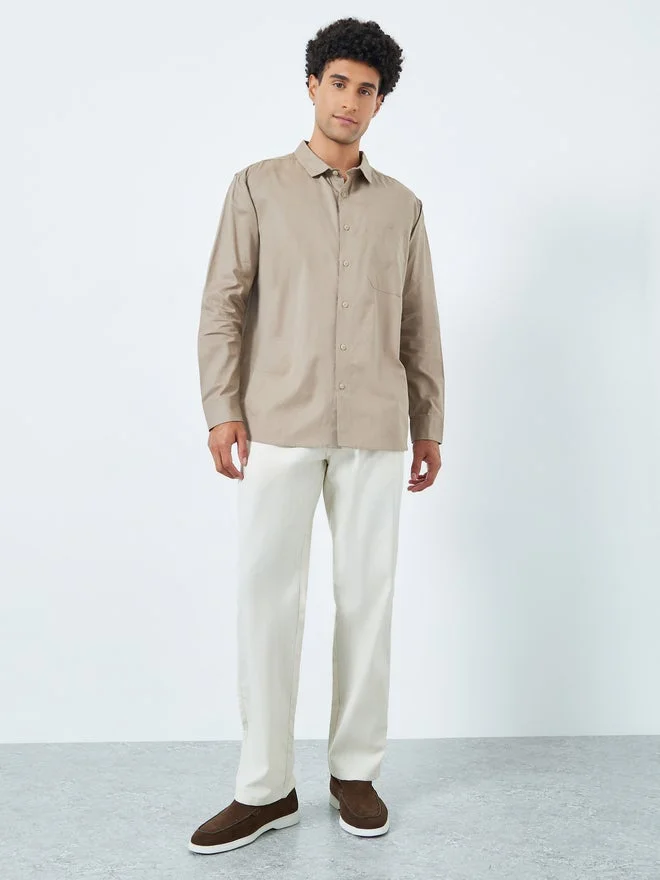ستايلي Styli Men Beige Cotton Relaxed Fit Casual Shirt