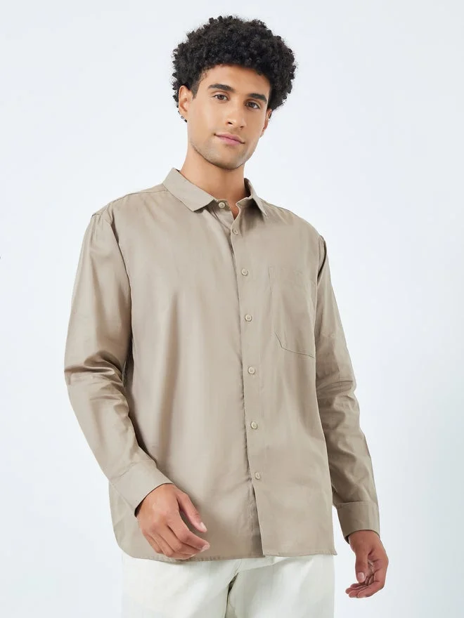 ستايلي Styli Men Beige Cotton Relaxed Fit Casual Shirt