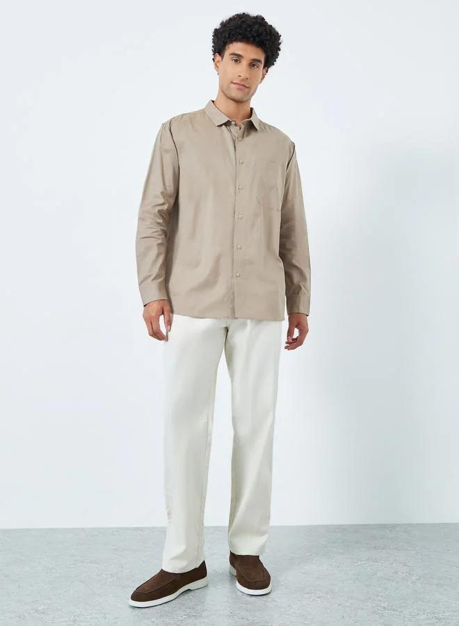 Styli Men Beige Cotton Relaxed Fit Casual Shirt