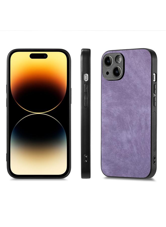 erorex For Iphone 15 Retro Leather Skin Pc Phone Case With High Aluminum-Silicon Glass Film(Purple) - Image 2