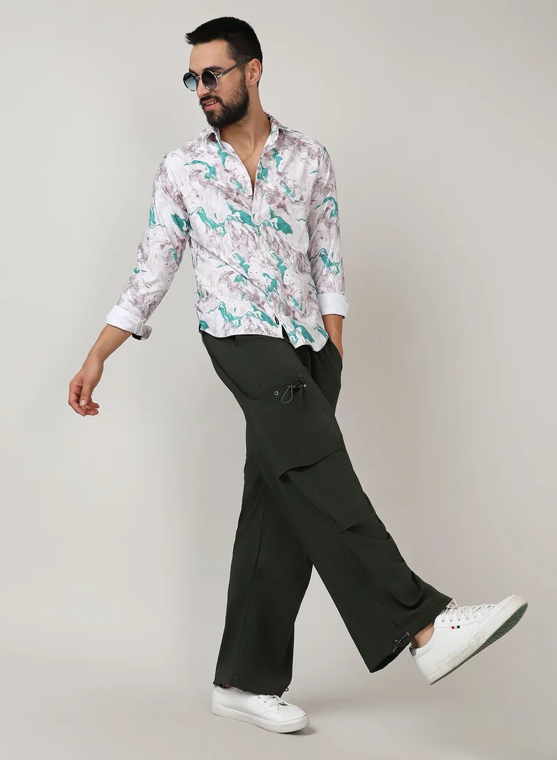 Campus Sutra Men's Moon Grey & Sea Green Fluid Marble Shirt