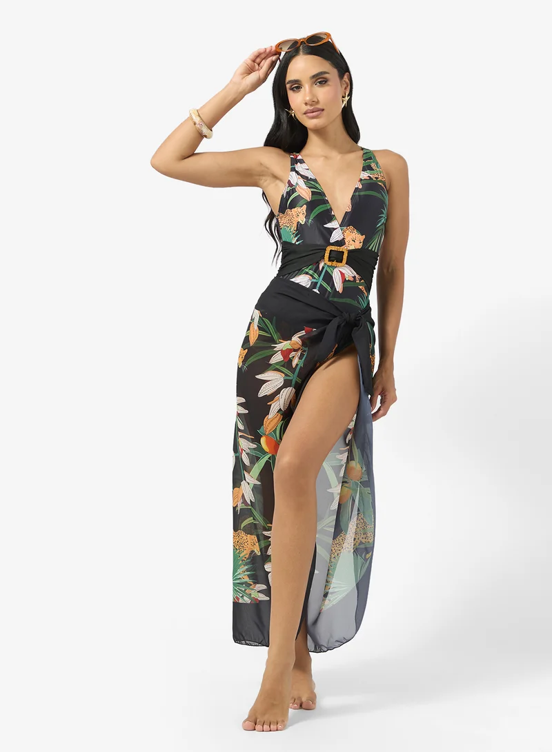 ELLA Printed Swimsuit With Beach Sarong