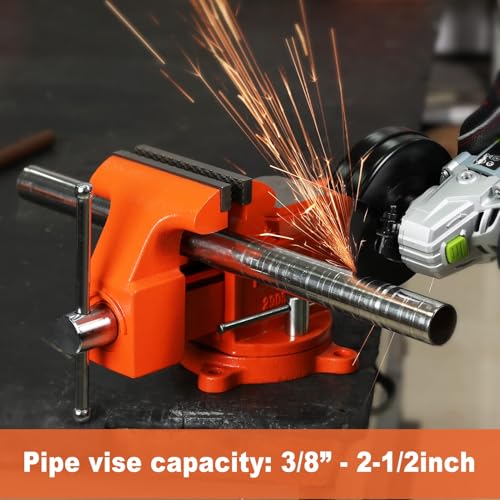 PONY Heavy Duty Bench Vise, 5-inch Jaw Width 4-inch Opening, Swivel Base With Anvil, Utility Combination Pipe Home Vise for Woodworking, One-Pair Jaw Pad Included - Image 5