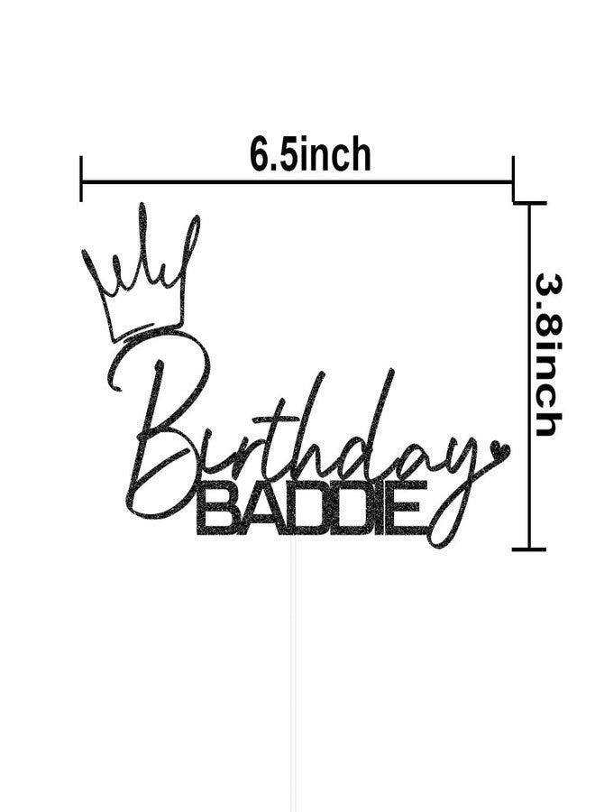 SWEETTALA Birthday Baddie Cake Topper, Funny Happy Birthday Cake Decorations for Women Men Any Age Black Glitter - Image 3