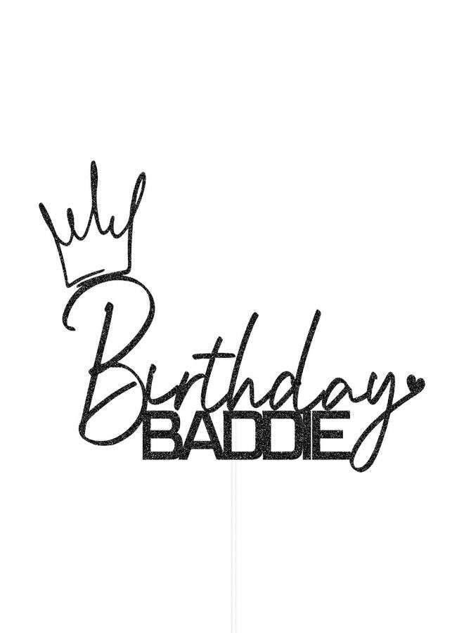 SWEETTALA Birthday Baddie Cake Topper, Funny Happy Birthday Cake Decorations for Women Men Any Age Black Glitter - Image 4