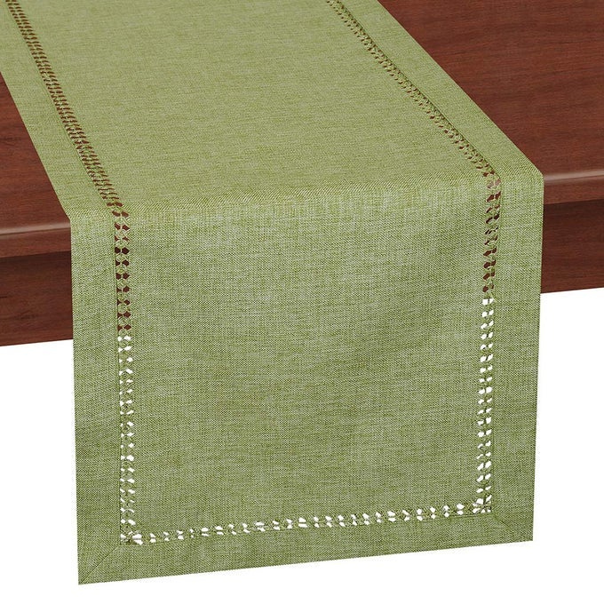 HANDCRAFTED SOLID COLOR DINING TABLE RUNNER DRESSER SCARF DOUBLEHEMSTITCHED SAGE GREEN 14 X 54