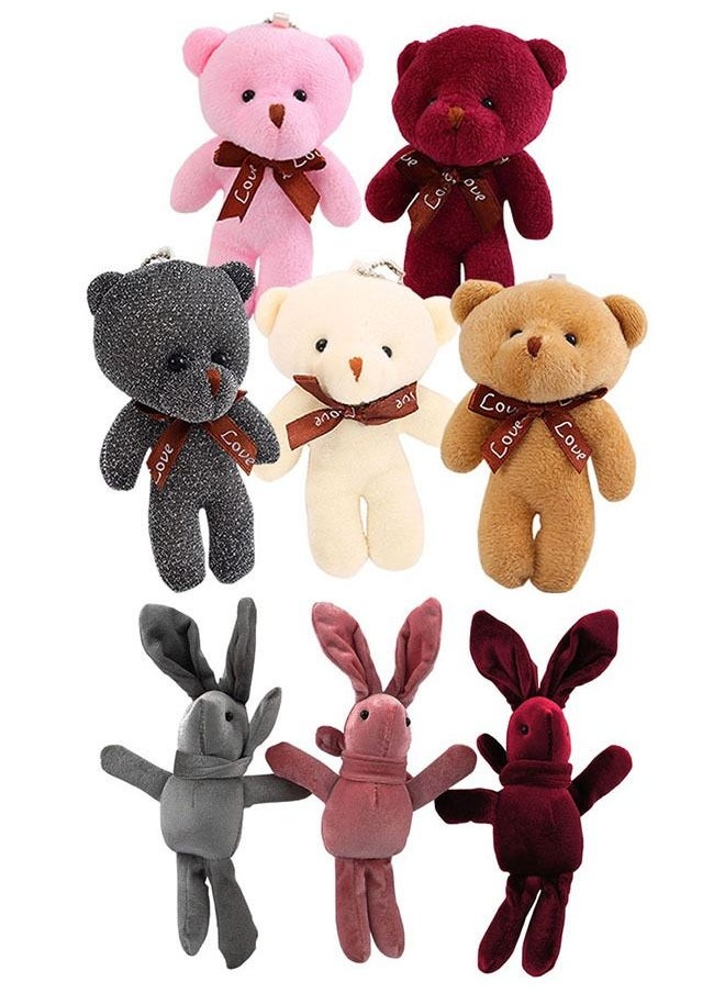ZCM-HAPPY 8-Pack Plush Teddy Bear and Plush Rabbit Dolls Toy Pendant  - Image 1