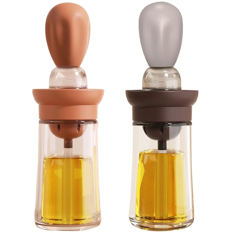 TINMIX Oil Dispenser with Brush - 2 Pack Olive Oil Dispenser, 2 IN 1 Oil Dispensing Bottle with Basting Brush for Cooking Frying Baking Kitchen, T-OB21 Grey+Red - Image 1