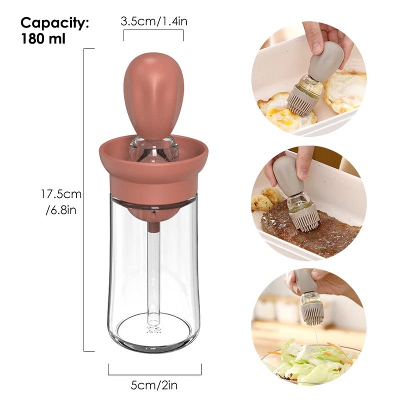 TINMIX Oil Dispenser with Brush - 2 Pack Olive Oil Dispenser, 2 IN 1 Oil Dispensing Bottle with Basting Brush for Cooking Frying Baking Kitchen, T-OB21 Grey+Red - Image 2