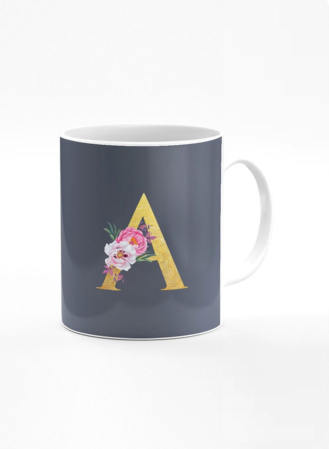 Stylizedd Designer Printed Coffee Mug 11oz Ceramic Personalised Gift Mugs Cup -Custom Monogram Initial Letter Floral Pattern Alphabet - A (Bright Grey) - Image 1