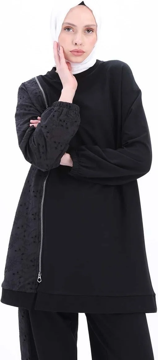 Allday Black-Scallop Garnished Trouser Suit