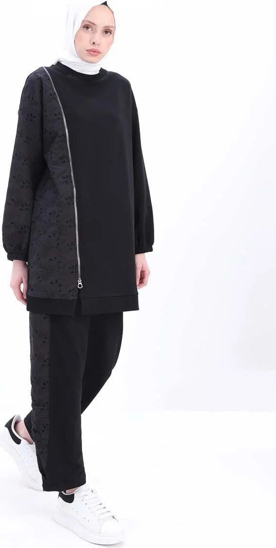 Allday Black-Scallop Garnished Trouser Suit