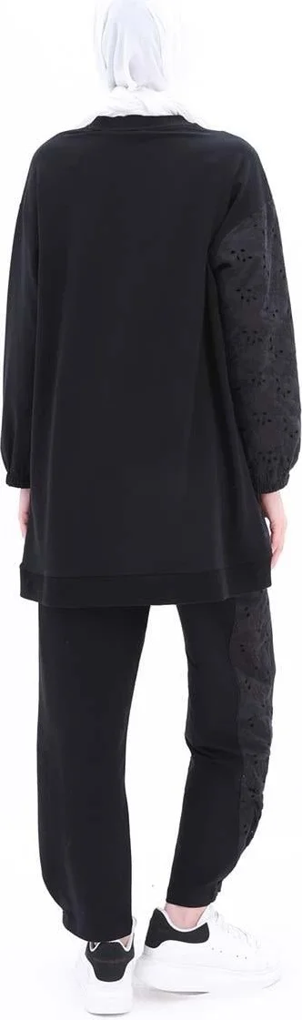 Allday Black-Scallop Garnished Trouser Suit